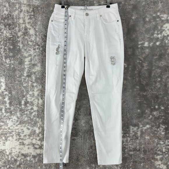 Tommy Hilfiger Sz 8 Y2k Distressed Ella Twill Slim Boyfriend Sequin Jeans White - Picture 2 of 12